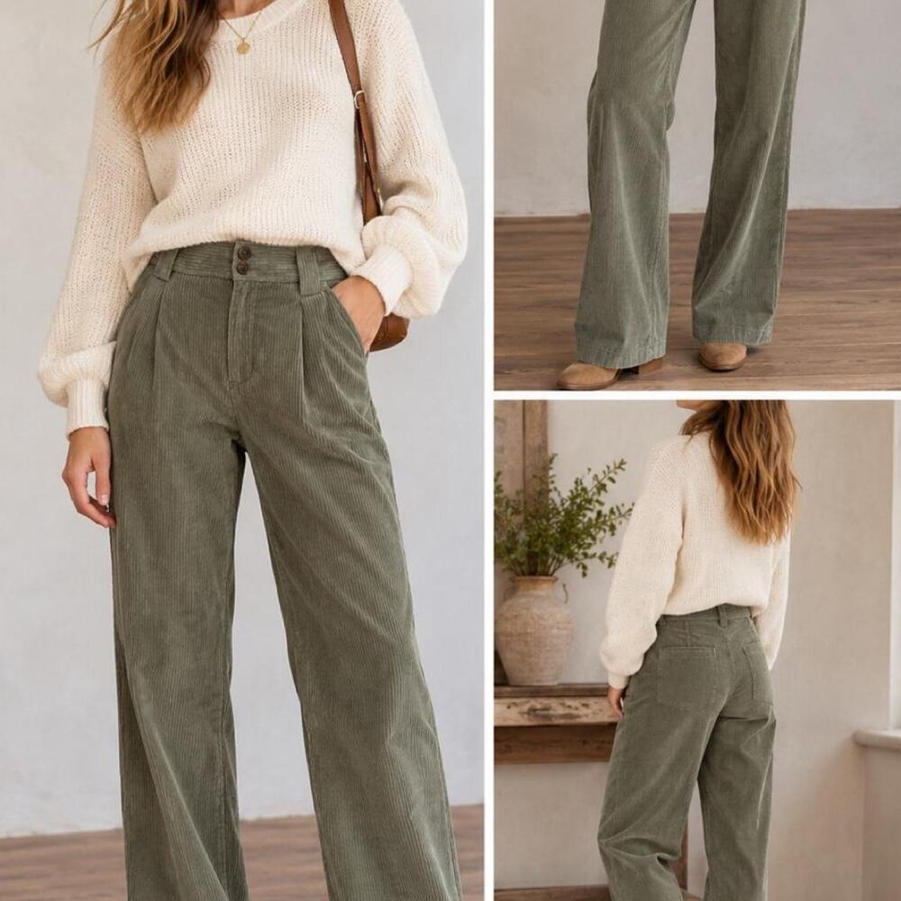 Madewell Olive Green Corduroy Pleated Pants – Size 6